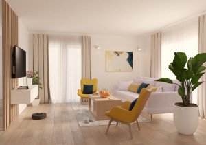 Living modern cu accente colorate  (17 m²)