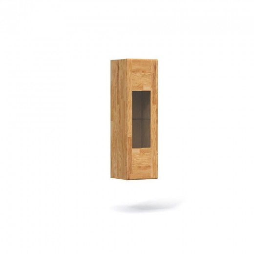 Cabinet cu vitrina suspendat, din lemn masiv de stejar Seti Natural, l40xA35xH130 cm