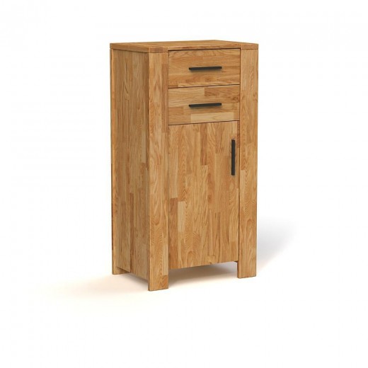 Cabinet din lemn masiv de stejar, cu 2 sertare si 1 usa Cubic Natural, l67xA45xH128 cm
