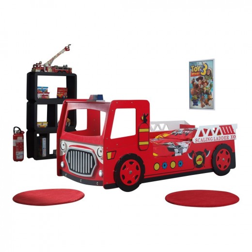 Pat din MDF pentru copii New Fire Truck Rosu, 200 x 90 cm