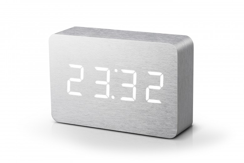 Ceas cu functie de intensitate redusa Brick Click Clock Aluminium/White