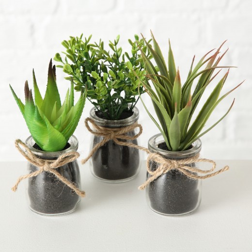 Aranjament decorativ cu plante artificiale Succulent Verde, Modele Asortate, Ø10xH17 cm