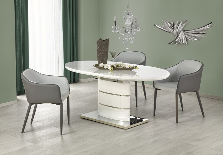 Set masa extensibila din MDF Asami White + 3 Scaune Shima Grey, L140-180xl90xH76 cm