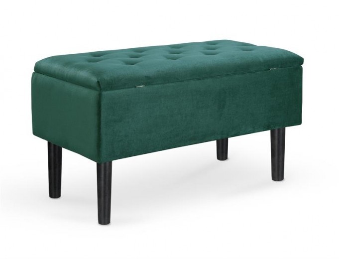 Banca cu spatiu de depozitare, tapitata cu stofa si picioare din lemn, Cleopatrix Velvet Verde Inchis / Negru, l80xA40xH44 cm