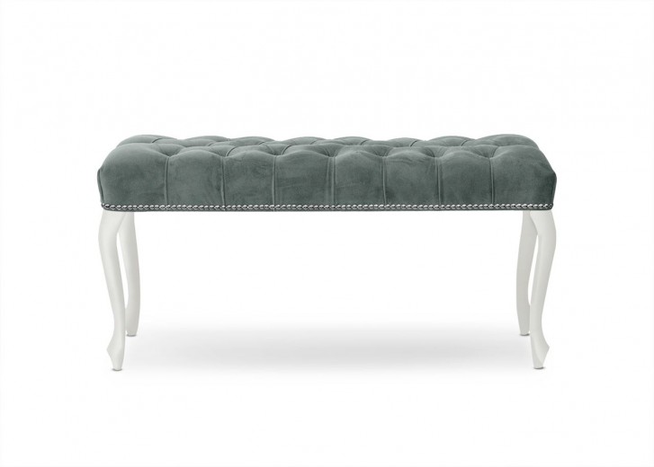 Banca tapitata cu stofa si picioare din lemn, Ingrid Small Velvet Gri / Alb, l80xA40xH49 cm