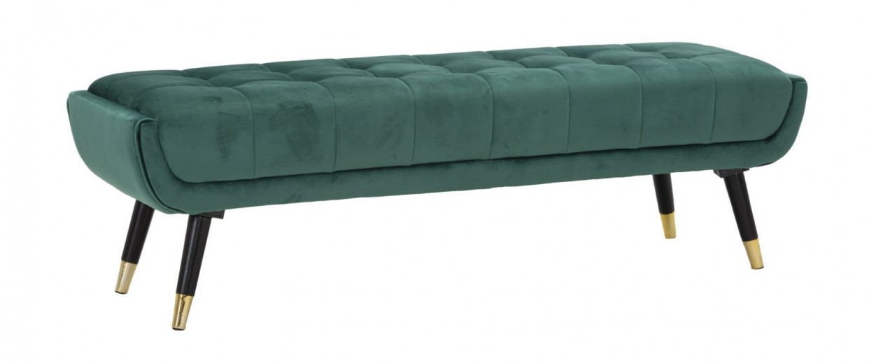 Banca tapitata cu stofa si picioare din lemn, Infinity Velvet Verde / Negru / Auriu, l141xA41xH43 cm