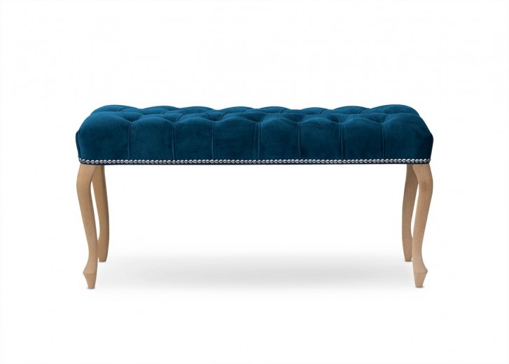 Banca tapitata cu stofa si picioare din lemn, Ingrid Large Velvet Bleumarin / Fag, l120xA40xH49 cm
