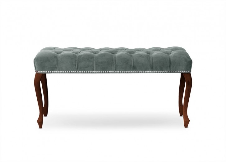 Banca tapitata cu stofa si picioare din lemn, Ingrid Large Velvet Gri / Nuc, l120xA40xH49 cm