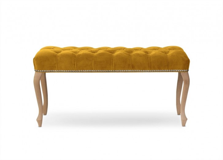 Banca tapitata cu stofa si picioare din lemn, Ingrid Large Velvet Mustariu / Fag, l120xA40xH49 cm