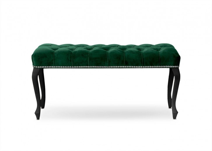 Banca tapitata cu stofa si picioare din lemn, Ingrid Large Velvet Verde / Negru, l120xA40xH49 cm