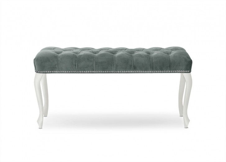 Banca tapitata cu stofa si picioare din lemn, Ingrid Medium Velvet Gri / Alb, l100xA40xH49 cm