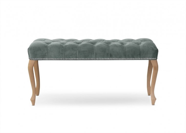 Banca tapitata cu stofa si picioare din lemn, Ingrid Medium Velvet Gri / Fag, l100xA40xH49 cm