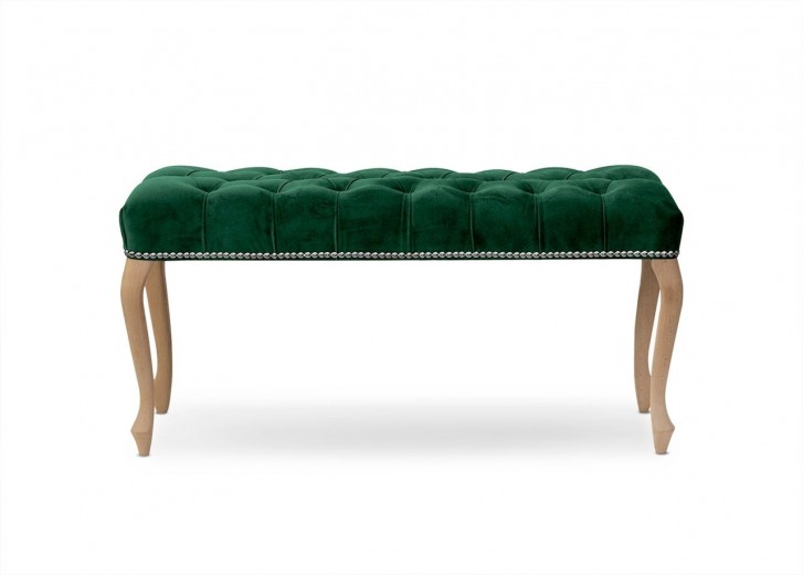 Banca tapitata cu stofa si picioare din lemn, Ingrid Small Velvet Verde / Fag, l80xA40xH49 cm