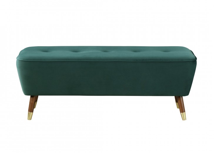Banca tapitata cu stofa si picioare din lemn Palm Velvet Verde, l125xA47,5xH46,5 cm