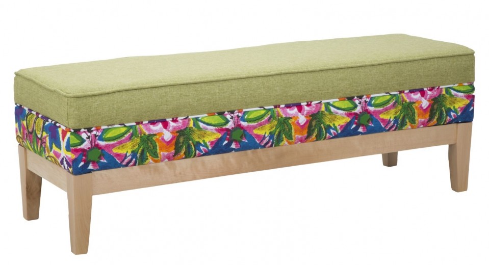 Banca tapitata cu stofa, cu picioare din lemn Hippie II Multicolor, l120xA40xH40 cm