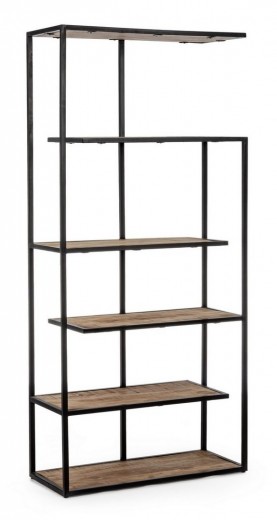 Biblioteca din lemn de mango si metal, Roderic A Natural / Negru, l84xA35xH188 cm