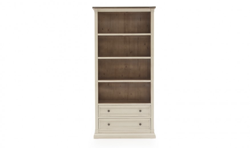 Biblioteca din lemn de pin, cu 2 sertare Croft Antique White, l90xA38,5xH190 cm