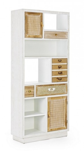 Biblioteca din MDF, cu 3 sertare si 3 usi Eloise Alb / Natural, l80xA30xH180 cm