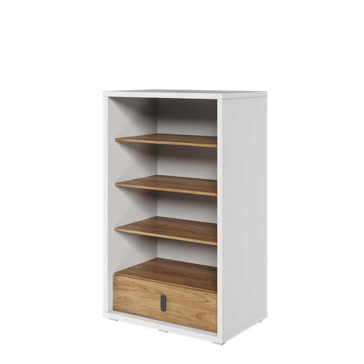 Biblioteca din pal cu 1 sertar, pentru copii si tineret, Simi 10 Natural / Alb, l85xA41xH141 cm