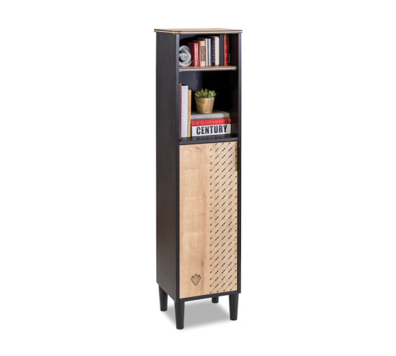 Biblioteca din pal cu 1 usa, pentru tineret Blacky Black / Nature, l35xA29xH147 cm