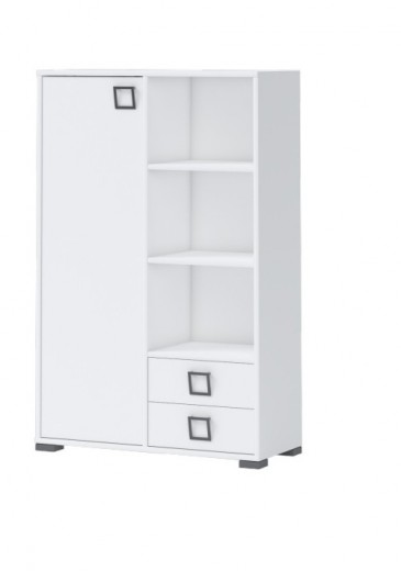 Biblioteca din pal cu 2 sertare si 1 usa, pentru copii, Kiki K12 Alb, l86xA37xH134 cm