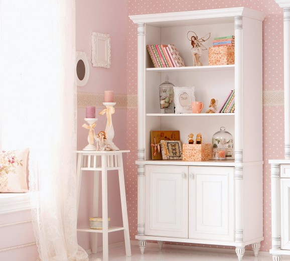 Biblioteca din pal cu 2 usi, pentru copii si tineret, Romantic Large Alb, l96xA42xH187 cm