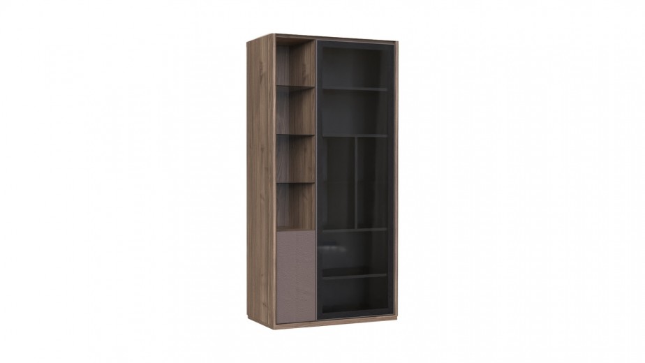 Biblioteca din pal si sticla, cu 2 usi, Costa Natur / Negru, l90,2xA47,1xH185 cm