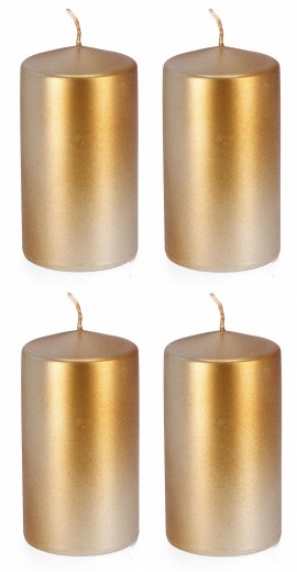 BIZZOTTO, Set 4 Lumanari Decorative Kalea L, Auriu, din Parafina, Timp de Ardere 52H, Rotunde Ø7xH13 cm