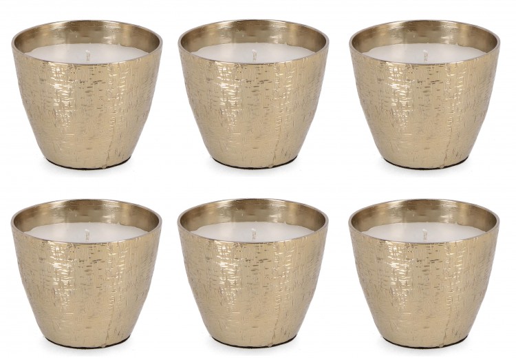 BIZZOTTO, Set 6 Lumanari Decorative Lathe Shaped A, Auriu, din Ceara in Pahar de Aluminiu, Rotunde Ø9,5xH8,5 cm