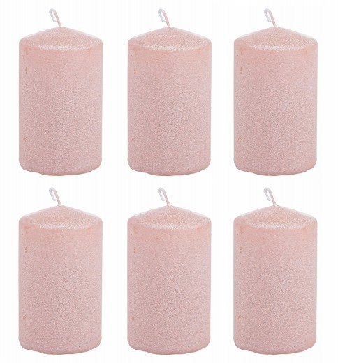 BIZZOTTO, Set 6 Lumanari Decorative Powder, Roz, din Parafina, Rotunde Ø6xH10 cm