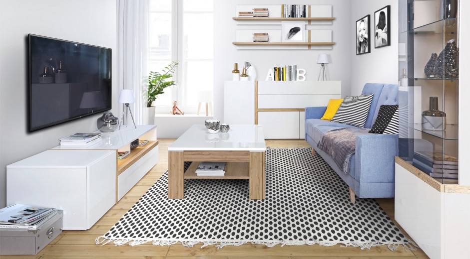 Set de mobila living din MDF, 6 piese Blanka I Oak / White
