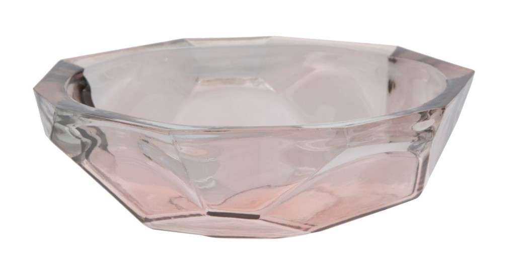 Bol decorativ din sticla reciclata Stone Pink, Ø 25xH8 cm