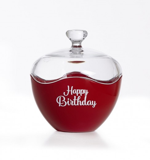 Bomboniera din sticla Happy Birthday, Red, 13 cm