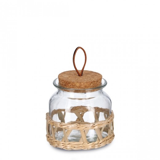Borcan pentru depozitare cu capac din pluta, Glass Boho Small, 610 ml, Ø11,7xH12 cm