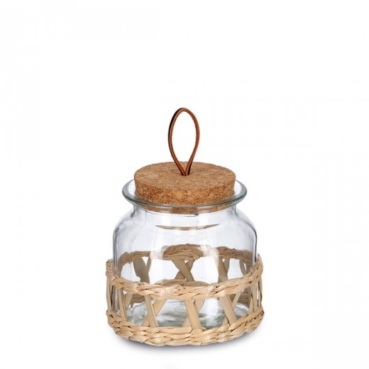 Borcan pentru depozitare cu capac din pluta, Glass Boho Small, 610 ml, Ø11,7xH12 cm