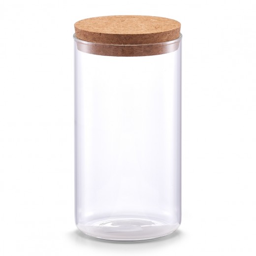 Borcan pentru depozitare cu capac din pluta, Transparent Glass B, 1100 ml, Ø 9,5xH18,5 cm