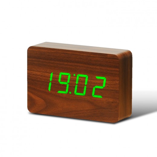 Ceas cu functie de intensitate redusa Brick Click Clock Walnut/Green