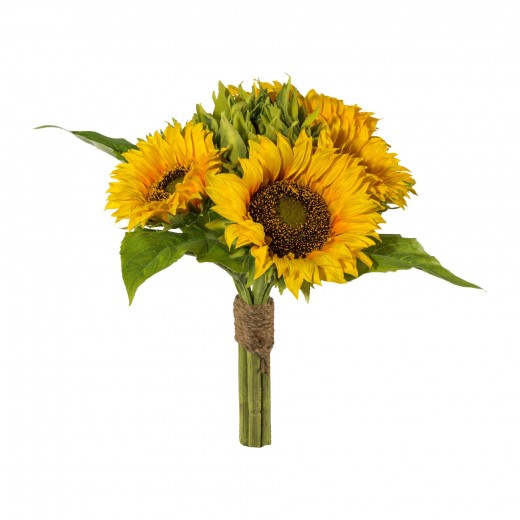 Buchet flori artificiale, Sunflower Galben / Verde, H35 cm