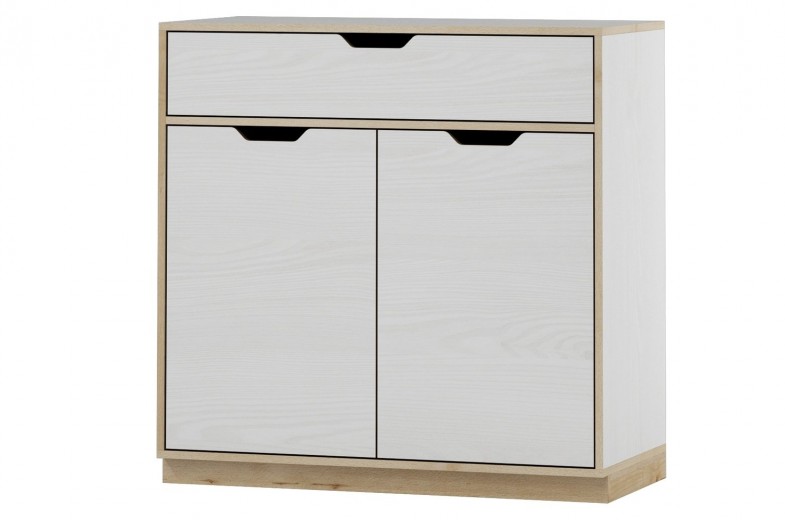 Cabinet din pal, cu 1 sertar si 2 usi Happy 10 White / Beech, l89xA41xH88 cm