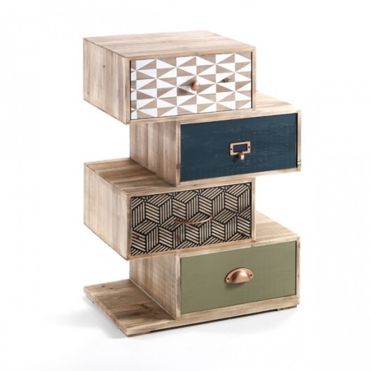 Cabinet din lemn de brad, cu 4 sertare Kijo-X Multicolour, l50xA34xH72,5 cm