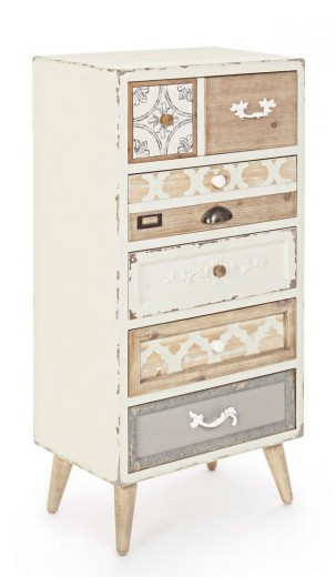 Cabinet din lemn de brad, cu 7 sertare Aurelie Ivoir / Natural, l50xA35xH104 cm