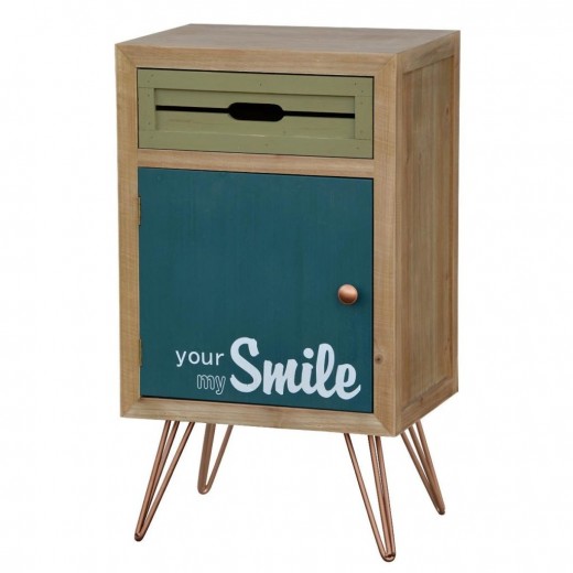Cabinet din lemn de brad si furnir, cu 1 sertar si 1 usa Portofino F007 Multicolour, l40xA30xH70 cm