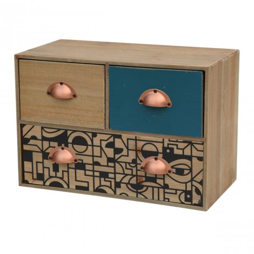 Cabinet din lemn de brad si furnir, cu 3 sertare Portofino F031 Multicolour, l30xA15xH20 cm
