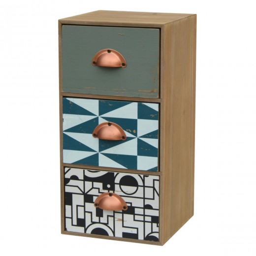 Cabinet din lemn de brad si furnir, cu 3 sertare Portofino F032 Multicolour, l15xA15xH30 cm
