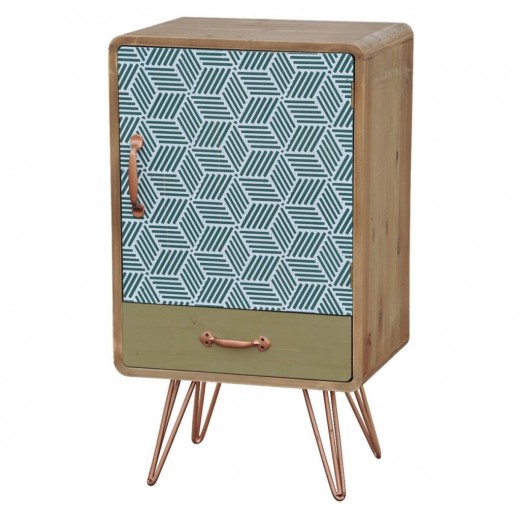 Cabinet din lemn de brad si furnir, cu 1 sertar si 1 usa Portofino F047 Multicolour, l40xA30xH71 cm