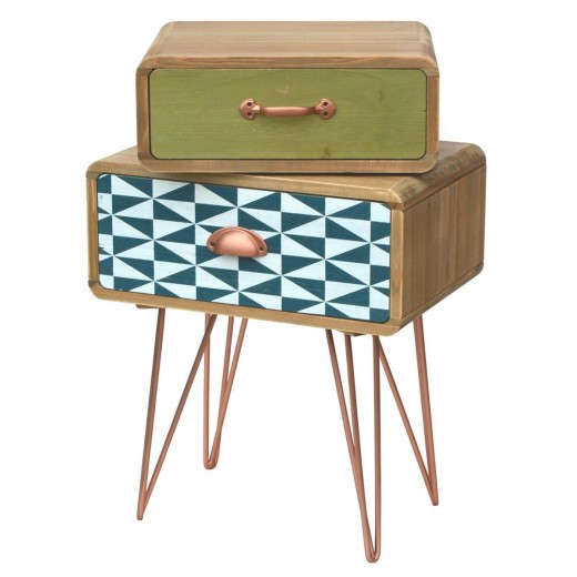Cabinet din lemn de brad si furnir, cu 2 sertare Portofino F049 Multicolour, l43xA30xH64 cm