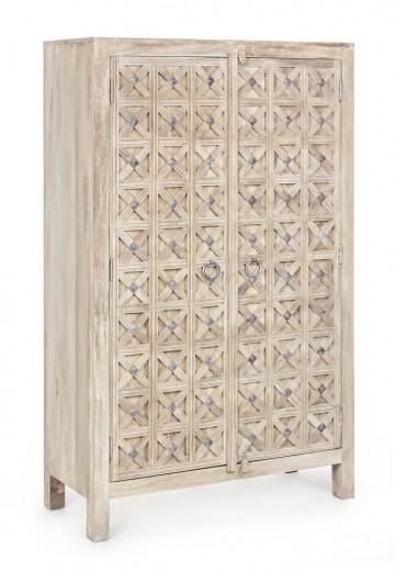 Cabinet din lemn de mango, cu 2 usi, Engrave Ivoir Antichizat, l92xA40xH154 cm