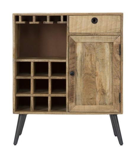 Cabinet din lemn de mango si metal, cu 1 sertar si 1 usa Belgrado Natural / Negru, l75xA40xH92 cm