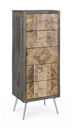 Cabinet din lemn de mango si metal, cu 5 sertare Norwood Natural, l45xA35xH120 cm