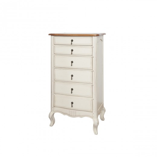 Cabinet din lemn de mesteacan, cu 6 sertare Verona VE821 Ivory, l66xA45xH116 cm